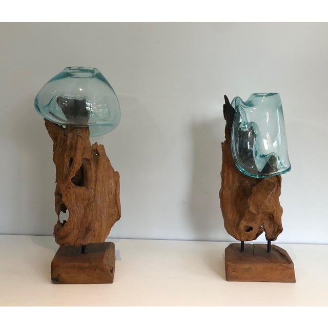 Mid-Century Modern 1980s Wood and Glass Vases - a Pair For Sale - Image 3 of 12