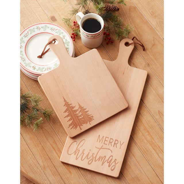 Modern Merry Christmas Pine Tree Cutting Board (Set of 2) For Sale - Image 3 of 4