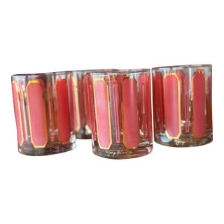 Vintage Georges Briard 22k Paneled Low Ball Glass Set of 4 For Sale