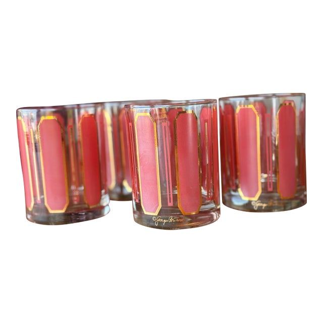 Vintage Georges Briard 22k Paneled Low Ball Glass Set of 4 For Sale