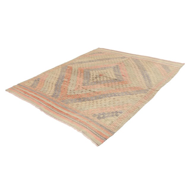 Traditional Mid 20th Century Faded Vintage Embroidered Kilim Rug For Sale - Image 3 of 7