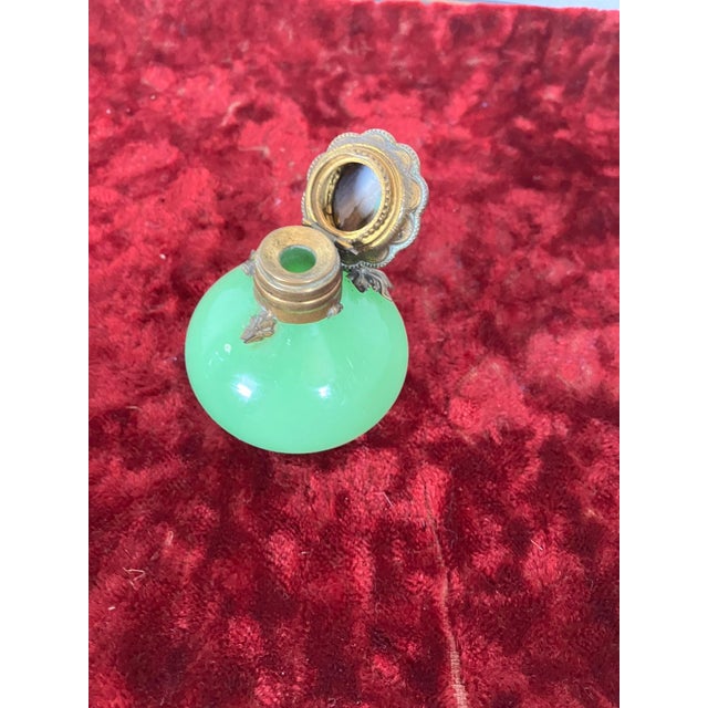 Mid 19th Century French Uranium Opaline Scent Bottle, Hand-Painted Pont Neuf & Louvre Miniature, Gilt Mounts, Napoleon Iii, 3in For Sale - Image 4 of 14