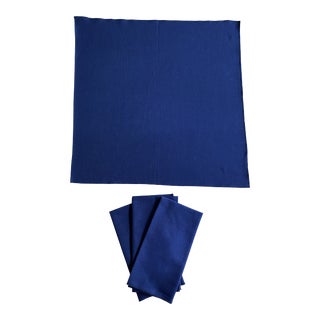 1980s Navy Blue Linen Dinner Napkins Set- 4 Pieces For Sale