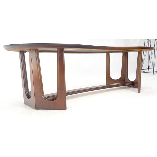 Oiled Walnut Boomerang Kidney Shape Glass Top Stretcher Base Coffee Table Mint! For Sale - Image 11 of 15