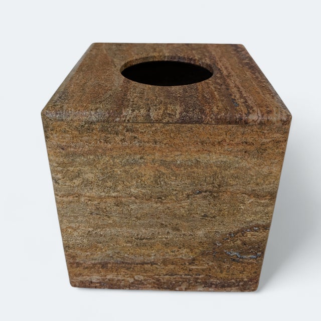 Vintage Handcrafted Travertine Stone Marble Tissue Box Cover For Sale - Image 9 of 12