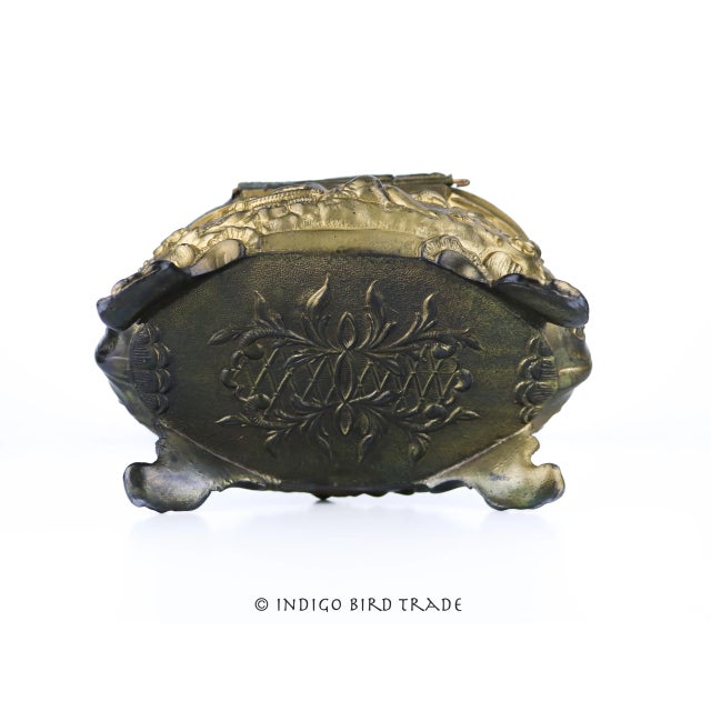 19th Century French Gilt Bronze Jewelry Box Casket With Cherub and Birds For Sale - Image 11 of 12