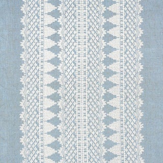 Sample - Schumacher Wentworth Embroidery Fabric in Chambray For Sale