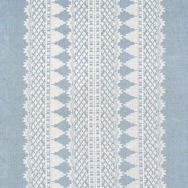 Sample - Schumacher Wentworth Embroidery Fabric in Chambray For Sale