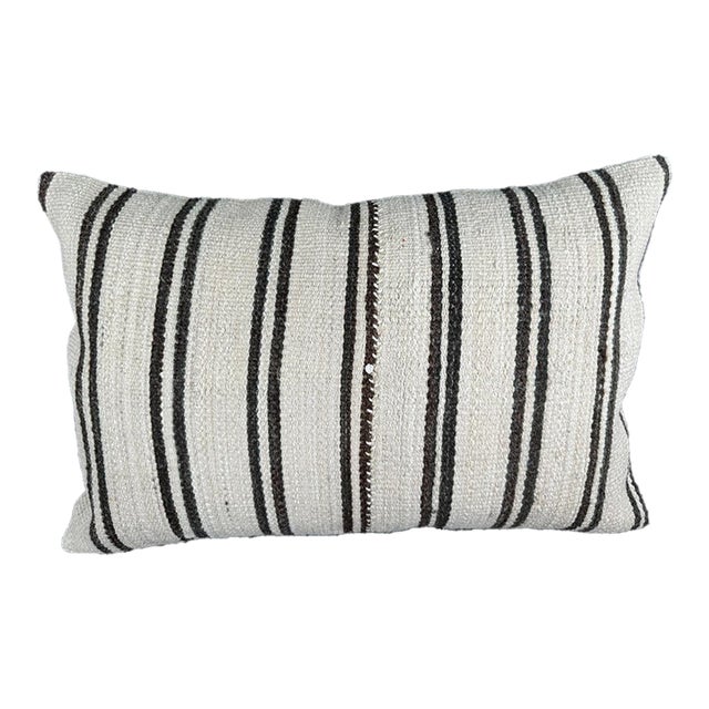 Turkish Hemp Pillow Cushion Natural Beige Dark Brown Pillow Cushion Cover 16" x 24" For Sale