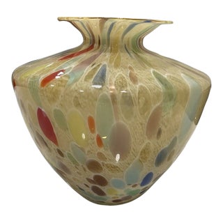 Vintage MCM Murano Style Speckled Swirl Cobalt Vase For Sale