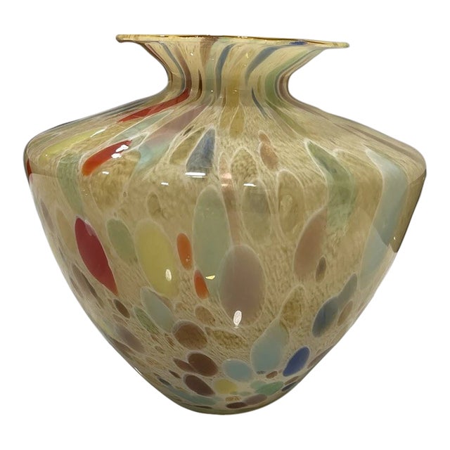Vintage MCM Murano Style Speckled Swirl Cobalt Vase For Sale