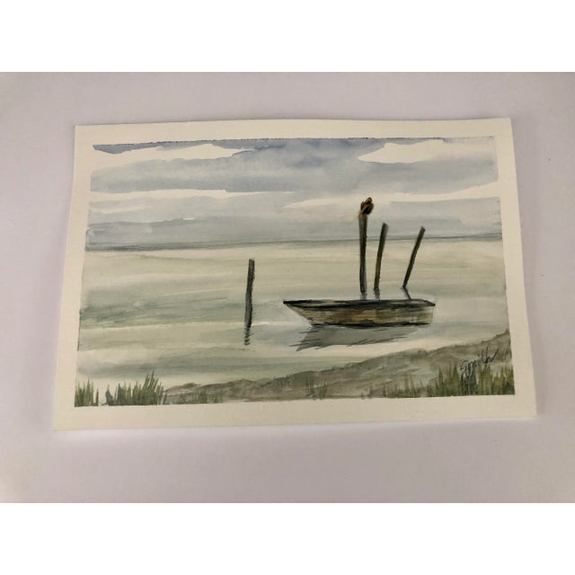 2020s "Under Surveillance" Contemporary Original Seascape Watercolor Painting For Sale - Image 5 of 5