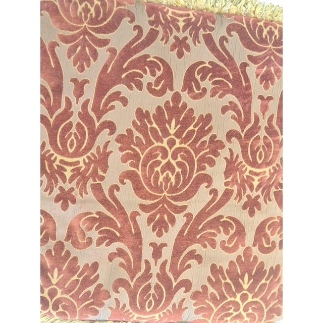 Pair of Vintage Feather-Filled Damask Chair Cushions With Fringe Trim For Sale - Image 4 of 7