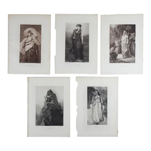 Collection Antique Photogravure Female Portraits - Set of 5