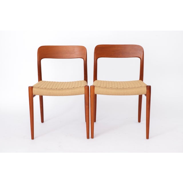 Large Danish Teak Dining Chairs Model 75 with Papercord Seats by Niels Otto (N. O.) Møller for J.L. Møllers, 1950s, Set of 8 For Sale - Image 4 of 12
