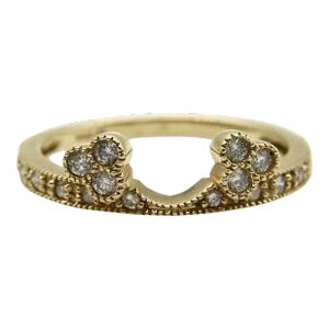 14k Yellow Gold Contoured Wedding Band With Diamonds Size 7