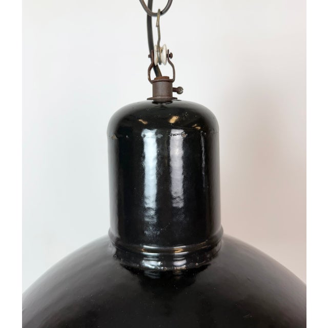 Mid-Century Modern Industrial Black Enamel Factory Pendant Lamp, 1950s For Sale - Image 3 of 18
