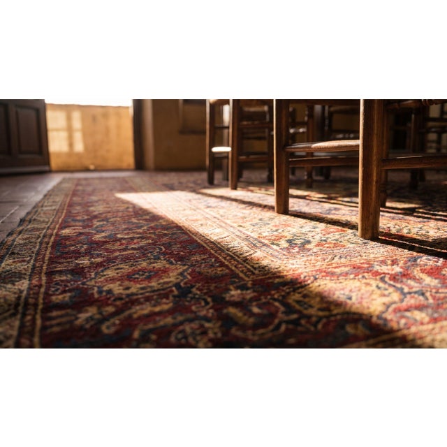 Textile 1880s Blue Navy Medallion Handknotted Antique Persian Farahn Rug 3'9" X 6'5" Wool Carpet For Sale - Image 7 of 8