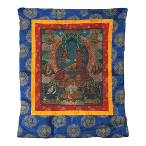 Antique Tibetan Hand Painted Silk and Canvas Thangka with Figures C1920