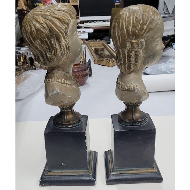 Antique Terracotta Italian Signed Pierra Pair of Boy & Girl Sculpture Bust Statues Italy For Sale - Image 11 of 12
