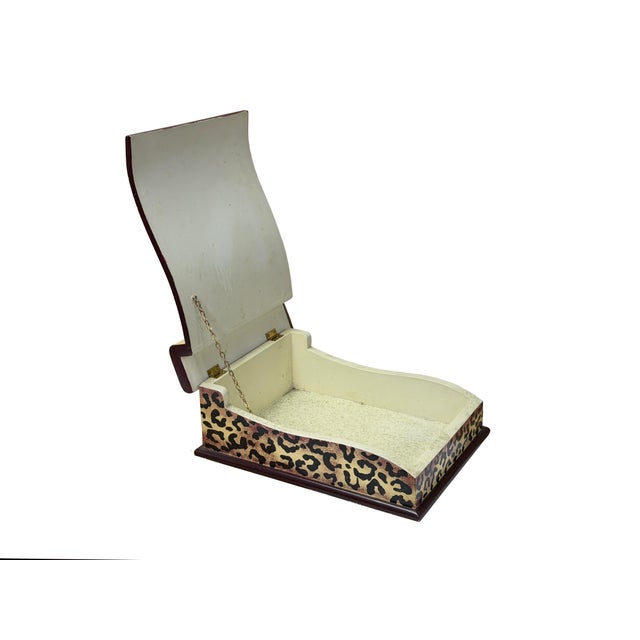 Wood Distressed Leopard Print Pattern Green Plant Wood Lid Box For Sale - Image 7 of 7
