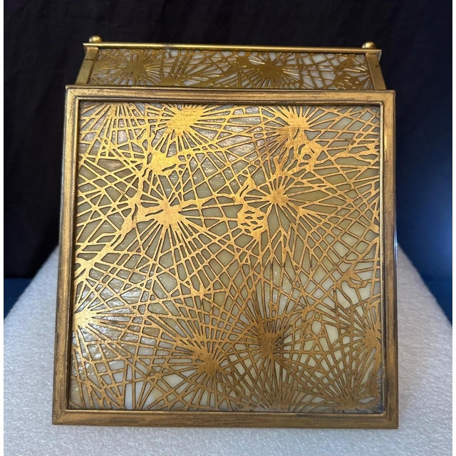 This vintage early 20th century Tiffany Studios, New York “handkerchief” box is designed in caramel color favrile art...