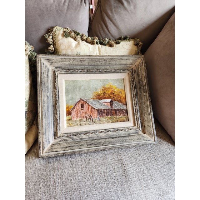 1960s Vintage Red Barn Painting by Ewen For Sale - Image 5 of 6
