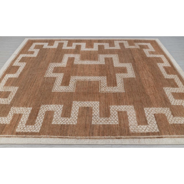 Brown 8x10Ft. Natural Brown Jute cream design Taureg Inspired Soumek Jute Hand Woven Rug For Sale - Image 8 of 12