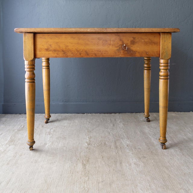 19th Century Scrubbed Pine Farmhouse Desk or Dining Table With Turned Legs For Sale - Image 6 of 17
