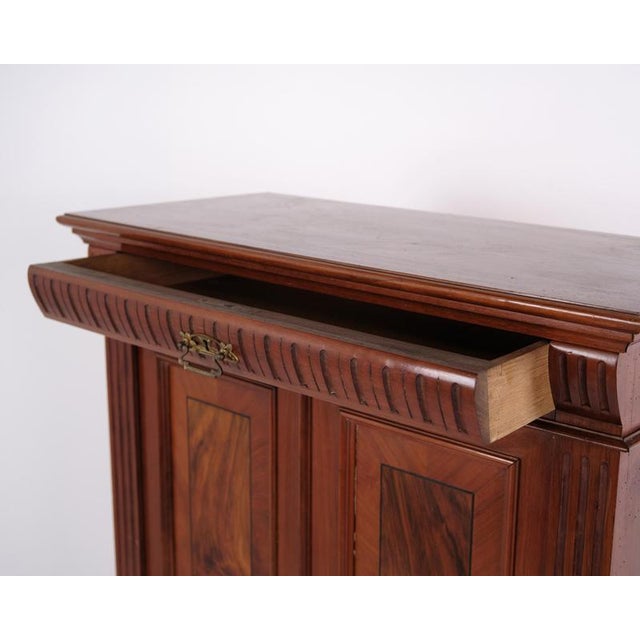 Large Antique Hand-Polished Walnut Cabinet with Carved Details, 1880s For Sale - Image 10 of 13