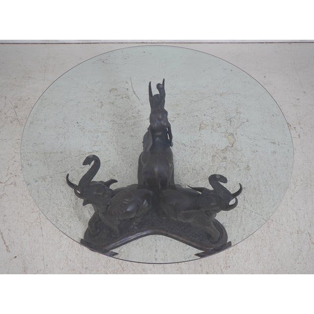 Traditional Bronze Elephant Base Glass Top Dining Room Table For Sale - Image 3 of 12