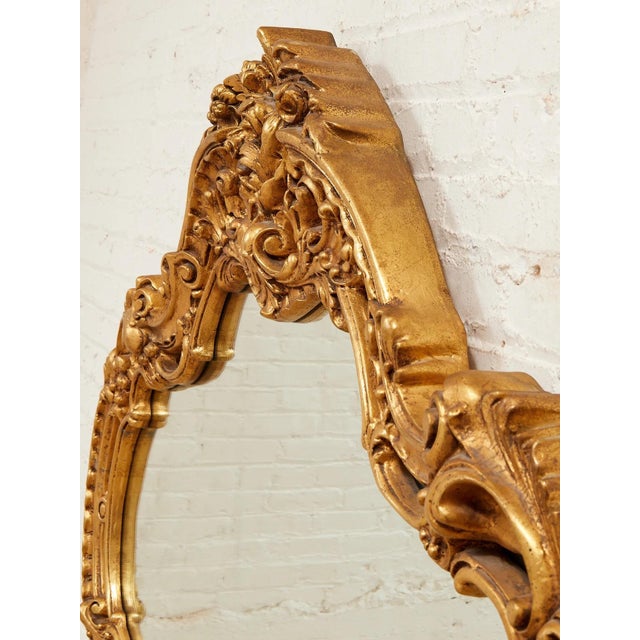 Mid 20th Century Louis XV Style Gilt Wall Mirror With Rococo Carved Floral Frame For Sale - Image 12 of 12