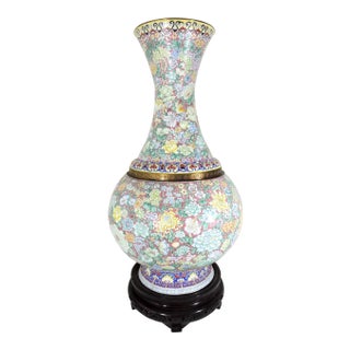 Massive Chinese (1000 Flowers) Summer Flowers & Lotus Pond Floor Vase, Republic, Enamel Over Brass For Sale