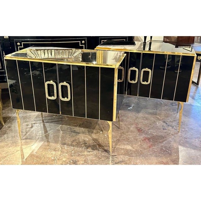 Murano Black Glass and Brass Side Cabinet For Sale - Image 9 of 10
