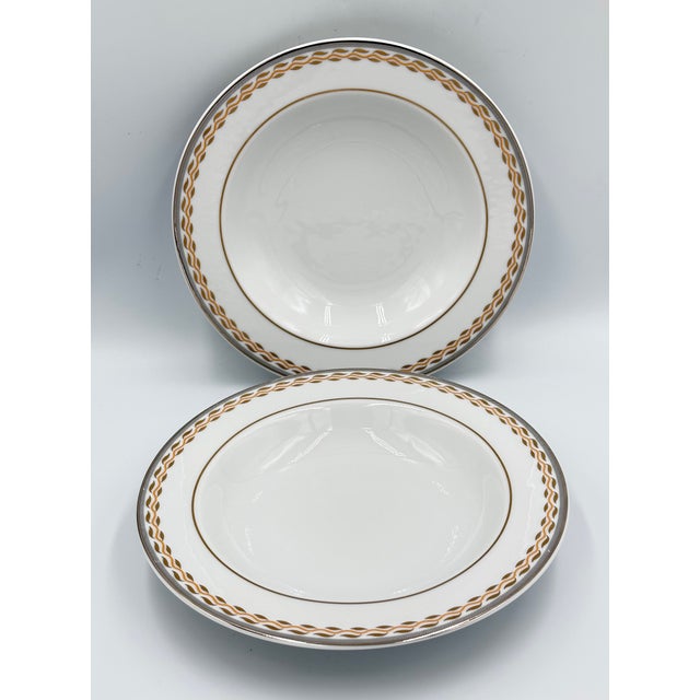 Val Saint-Lambert Early 20th Century Thun Val St. Lambert Platinum & Gold Fine China Rimmed Soup Bowl Set For Sale - Image 4 of 9