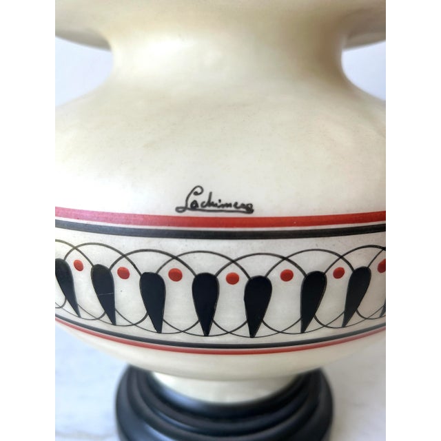 Alabaster Handled Urn Form Table Lamp With Greek Krater Style Decoration Signed La Chimere For Sale - Image 4 of 11