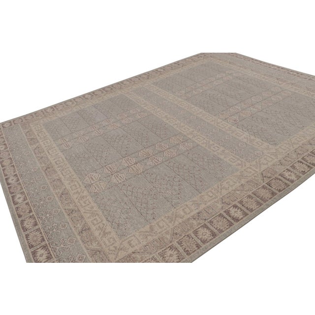 Textile Rug & Kilim’s Tribal Style Rug With Mauve and Pastel Blue Geometric Patterns For Sale - Image 7 of 7