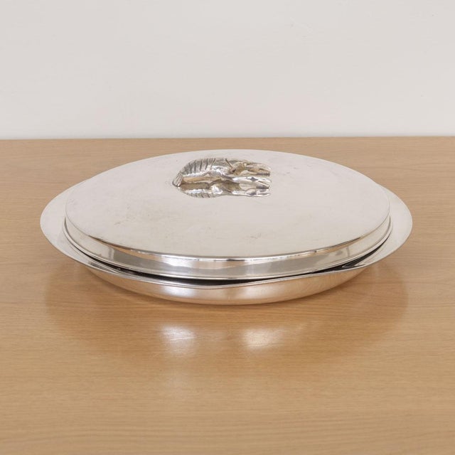 Spanish 1940s Alpaca Silver Lobster Serving Tray With Lid, Spain For Sale - Image 3 of 14