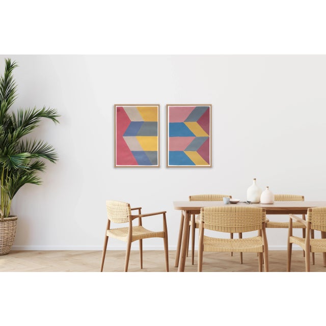 2020s 2022, Constructivist Architecture Diptych "Pink Geometric Altar", Acrylic Painting on Watercolor Paper by Natalia Roman For Sale - Image 5 of 10