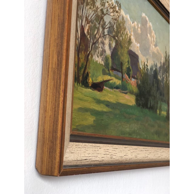 Rustic European Antique Original Landscape Oil Painting: Framed Countryside Cottage Art For Sale - Image 3 of 15