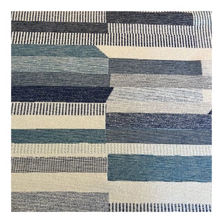 Christopher Farr Cloth Blue Woven Stripe Fabric 1 1/2 Yards For Sale