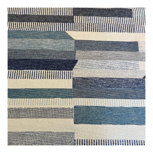 Christopher Farr Cloth Blue Woven Stripe Fabric 1 1/2 Yards For Sale