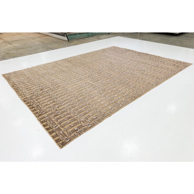 Contemporary 10 X 14 Contemporary Soumak Tan Wool and Jute Rug Handmade Geometric For Sale - Image 3 of 11