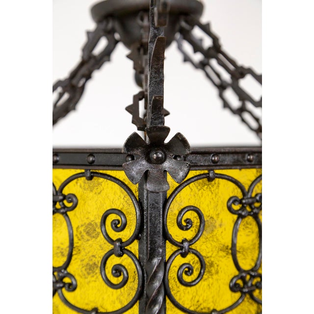 Amber 1900s Iron & Amber Glass Gothic Art Nouveau Lantern For Sale - Image 8 of 13