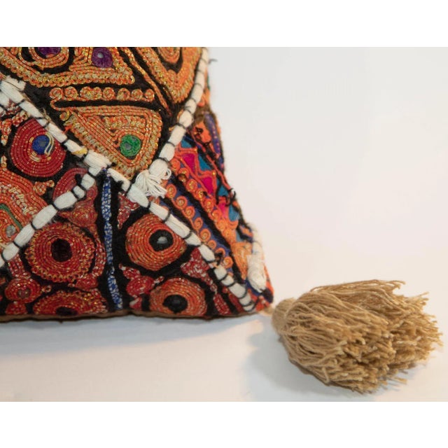 Indian Vintage Pillow in Colorful Embroidered Fabric Patchwork Rajasthan India For Sale - Image 3 of 12