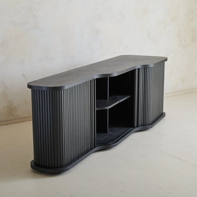 1980s Monumental Italian Ebonized Wood Credenza, 1980s For Sale - Image 5 of 6