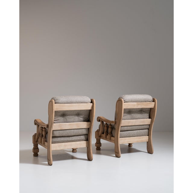 Pair of 1970s French Tan Brutalist Oak Upholstered Armchairs For Sale - Image 10 of 15