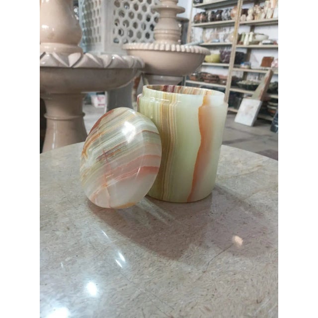 Arts & Crafts Handcrafted Onyx Marble Lidded Jar – 5" H × 4" W For Sale - Image 3 of 5