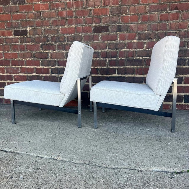 Pair of Knoll Parallel Bar Slipper Chairs Reupholstered For Sale - Image 9 of 11