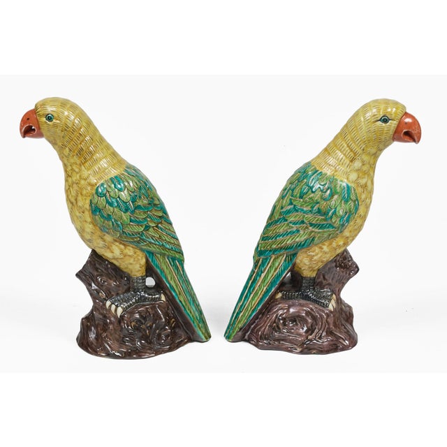 Pair Large Chinese Yellow Green Parrots For Sale - Image 4 of 7